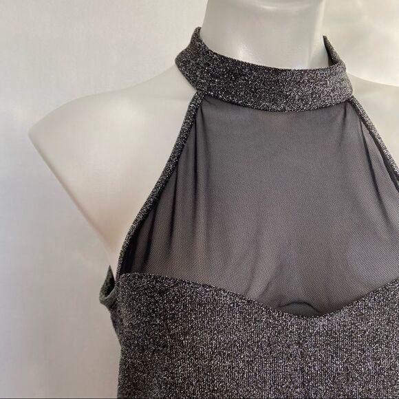 Shein Mesh Insert Glitter Halter top NYE Holiday - Picture 7 of 11